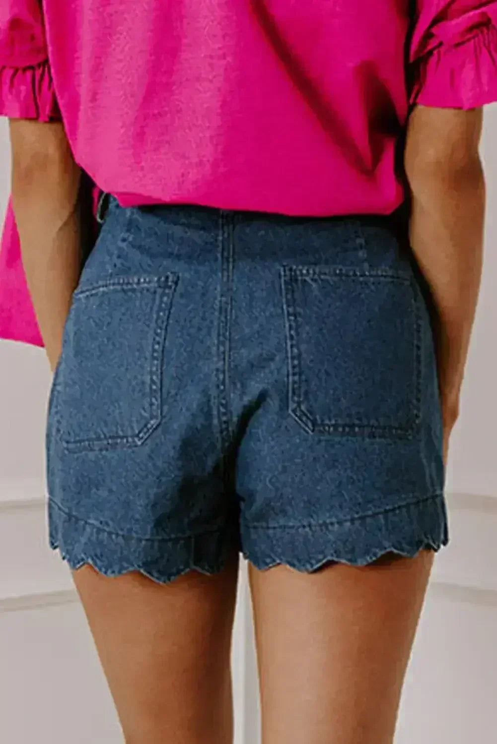 Sail Blue Scalloped Hemline Light Wash Denim Shorts - Femstylo