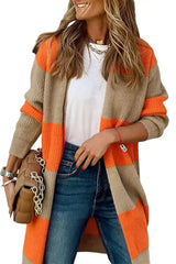 Orange Colorblock Ribbed Knit Cardigan - Femstylo