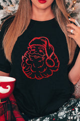 Black Santa Claus Graphic Rhinestone Transfer Christmas T Shirt