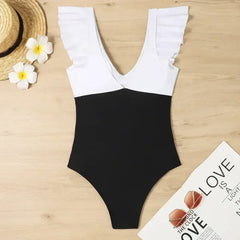Black Color Block Cut Out Criss Cross One Piece Swimsuit - Femstylo