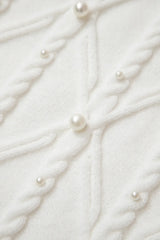 White Pearl High Neck Textured Knit Sweater Vest