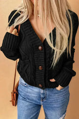 Textured Black Cardigan | Button-Front w/Pockets | Sizes S-3XL - Femstylo