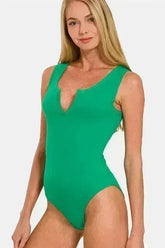 Zenana Microfiber Notched Sleeveless Bodysuit - Femstylo