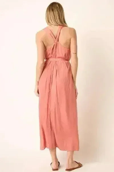 Mittoshop Cross Back Belted V Neck Tank Maxi Dress - Femstylo