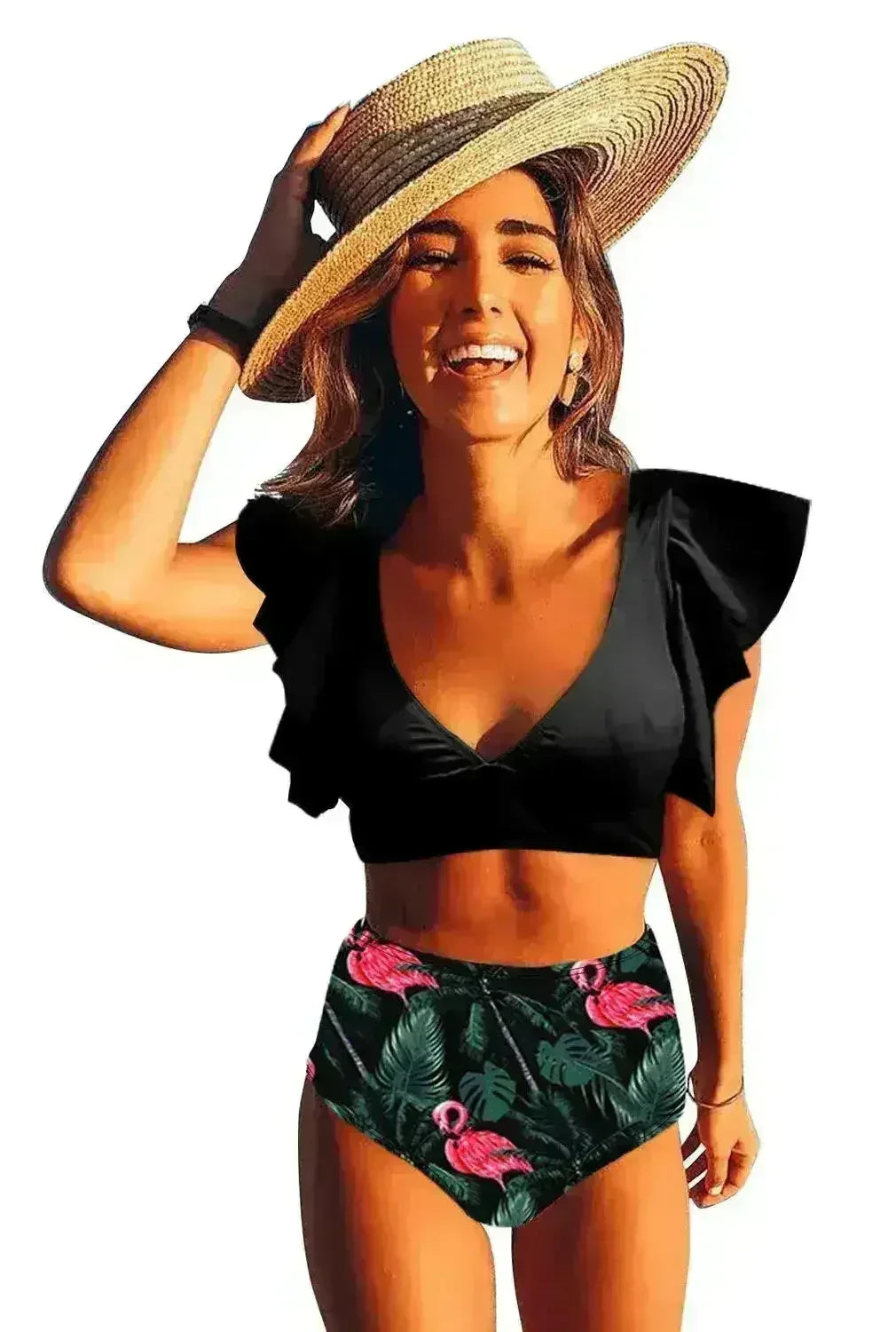 Floral Ruffled Bikini Set - High Waist Tropical Print | Femstylo - Femstylo