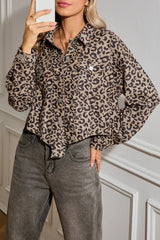 Dark Khaki Leopard Print Raw Hem Cropped Jacket – Femstylo