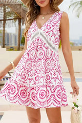 Sachet Pink Abstract Print Cutout V Neck Sleeveless Dress - Femstylo