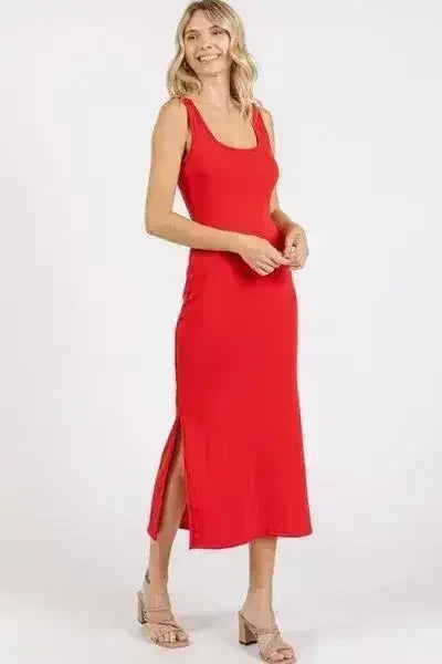Mittoshop Side Slit Wide Strap Midi Tank Dress - Femstylo