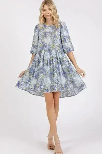 Mittoshop Flower Print Linen Blend Babydoll Mini Dress - Femstylo