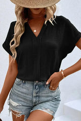 White Notched Neck Batwing Sleeve Blouse | Femstylo - Femstylo