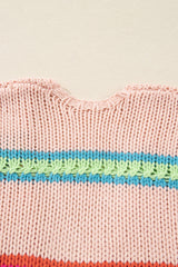 Multicolour Open Front Striped Colorblock Knit Oversize Cardigan