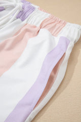 Purple Striped Colorblock High Waist Wide Leg Pants