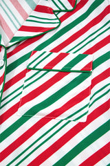 Green Striped Piping Trim Velvet Ribbon Knot Christmas Pajama Set