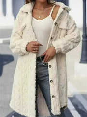 Fuzzy Button-Up Longline Coat - Oversized Polyester Topper | Femstylo - Femstylo
