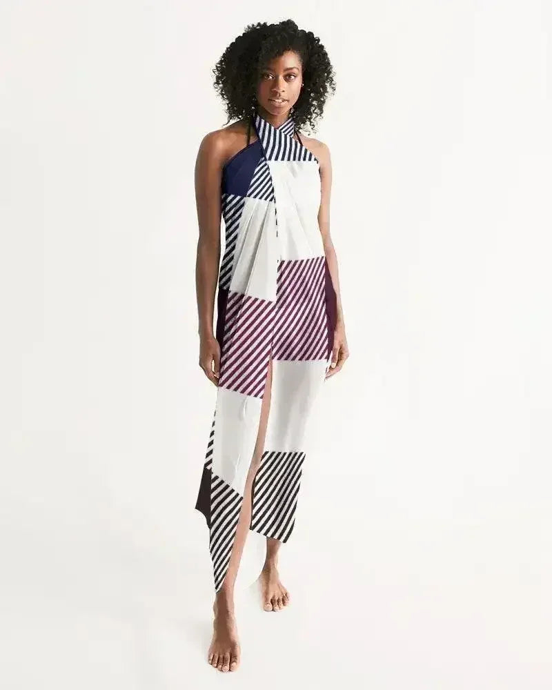 Sheer Sarong Swimsuit Cover Up Wrap / White Grid - Femstylo