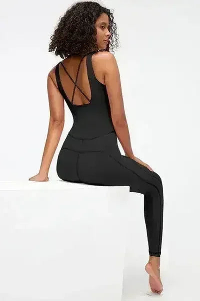 Crisscross Wide Strap Active Jumpsuit - Femstylo