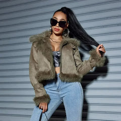 Women's Suede Short Coat – Faux Leather Fall & Winter Streetwear - Femstylo