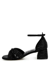 Babylon Low Block Heel Rhinestone Sandals - Femstylo