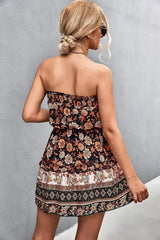 Women's Bohemian Floral Print Strapless Dress Summer Beach Dress - Femstylo