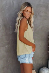 Button Textured Cotton Tank Top - Femstylo