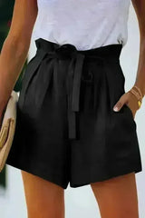 Tie Waist Casual Shorts with Pockets - Femstylo