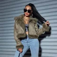 Women's Suede Short Coat – Faux Leather Fall & Winter Streetwear - Femstylo