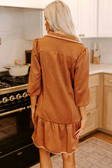 Desert Gold Quarter Zip Collar Bracelet Sleeve Textured Mini Dress