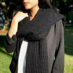 Chunky Black Knit Alpaca Scarf - Femstylo