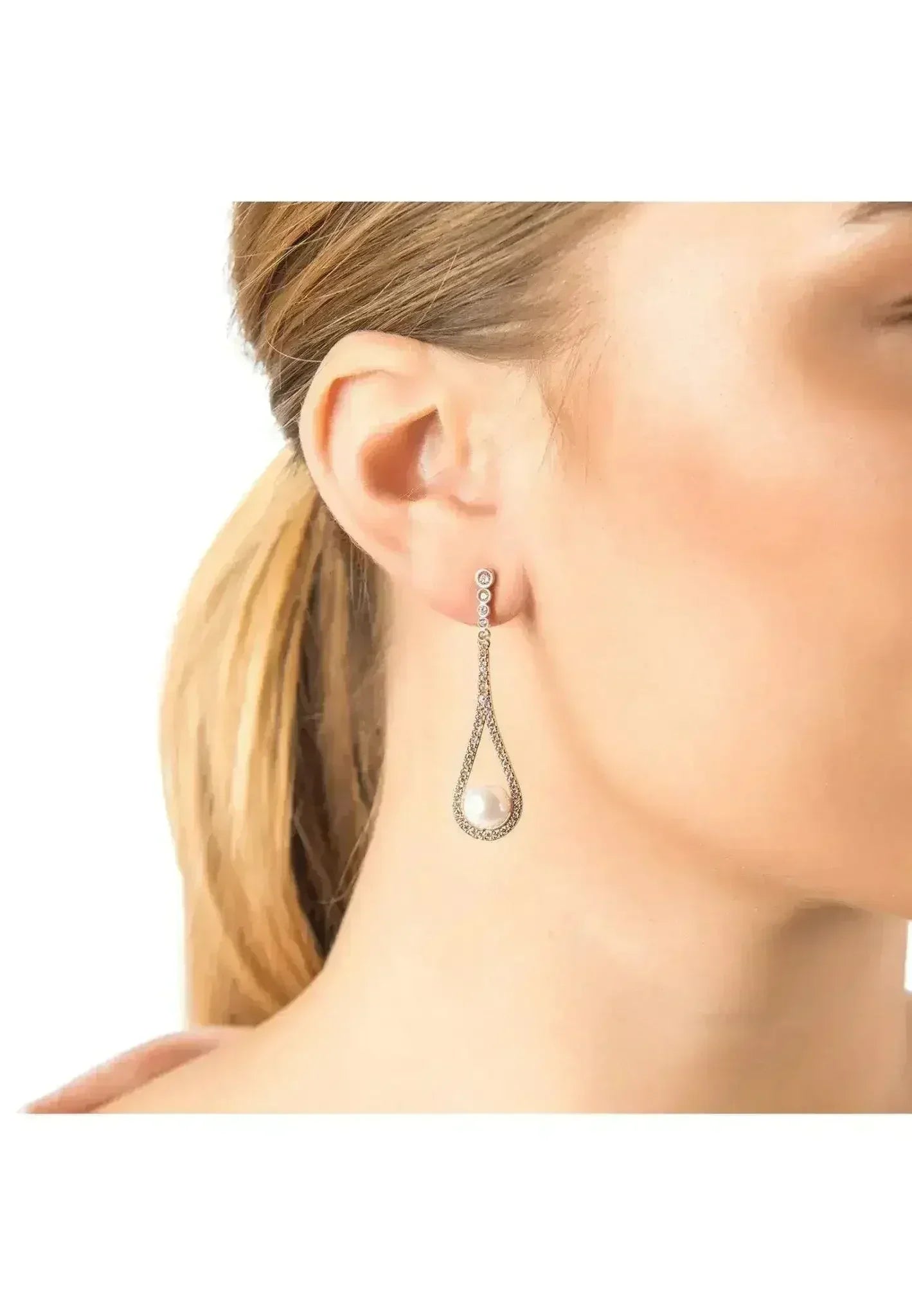 Latelita Cradled Pearl Drop Earrings Silver - Femstylo