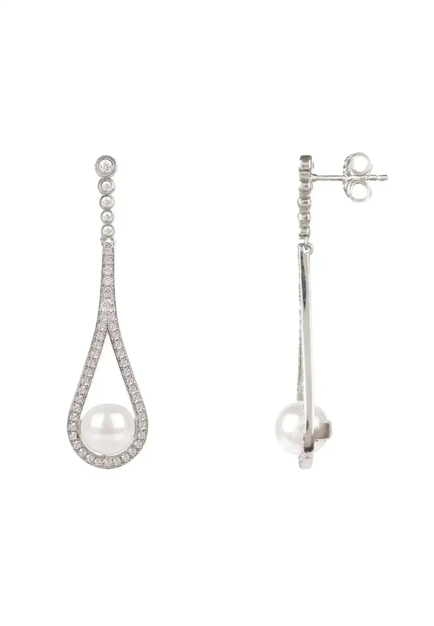 Latelita Cradled Pearl Drop Earrings Silver - Femstylo