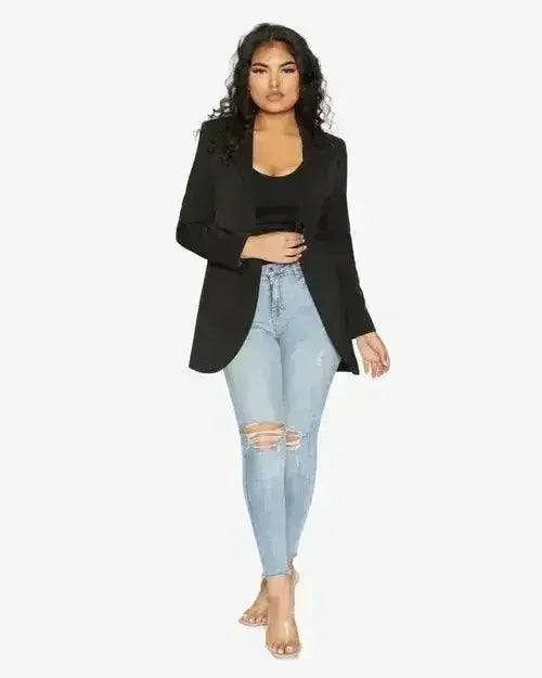Curved Hem Longline Blazer - Femstylo