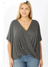 Curvy Girl Rayon Crepe Draped Front Top - Femstylo