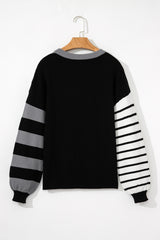 Gray Striped Colorblock Pullover Sweater