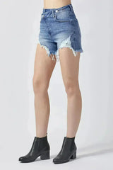 RISEN Raw Hem Asymmetrical Waist Denim Shorts - Femstylo