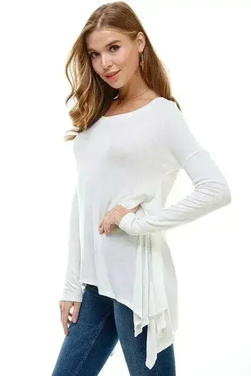 Women's Long-Sleeve Asymmetrical Hem Top - Femstylo