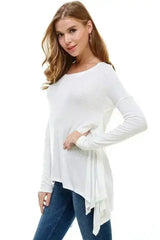 Women's Long-Sleeve Asymmetrical Hem Top - Femstylo