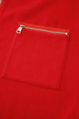 Fiery Red Solid Color Casual Zip up Hooded Coat - Femstylo