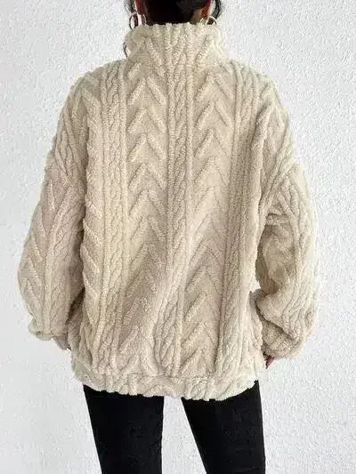 Fuzzy Quarter Zip Long Sleeve Sweatshirt - Femstylo