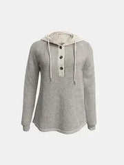 Full Size Waffle-Knit Contrast Long Sleeve Hoodie - Femstylo