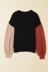 Colorblock Bishop Sleeve Sweater - Ribbed Trim | Femstylo - Femstylo
