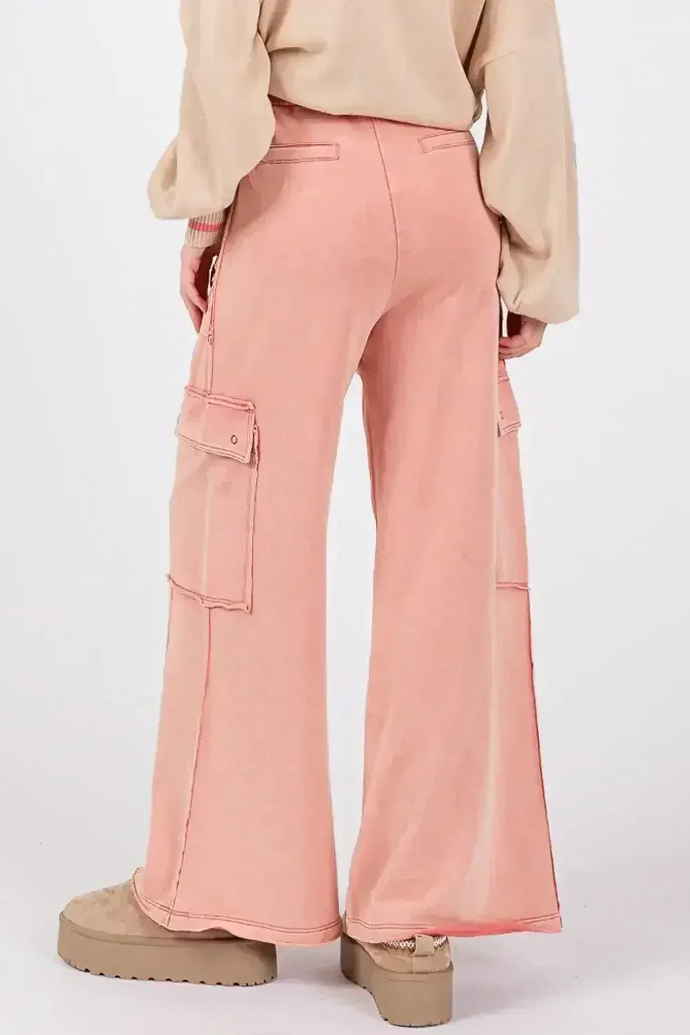 SAGE + FIG Knit Terry Mineral Wash Wide Leg Pants - Femstylo