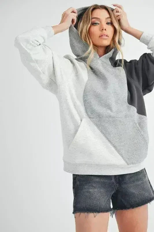 Aemi + Co Color Block Hoodie with Kangaroo Pocket - Femstylo