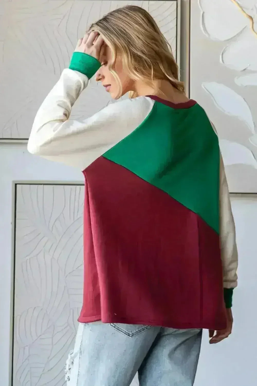 HOPELY Full Size Color Block Long Sleeve T-Shirt - Femstylo