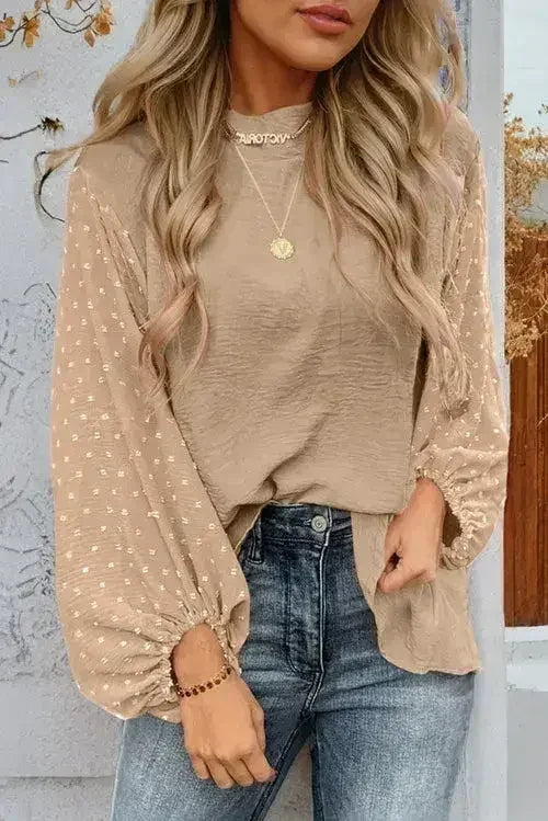Gossamer Pink Swiss Dot Balloon Sleeve Loose Blouse | Femstylo - Femstylo
