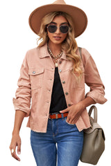 Pink Corduroy Button Jacket | Women's Structured Outerwear - Femstylo