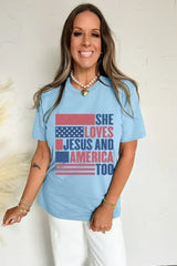 Light Blue SHE LOVES JESUS AND AMERICA TOO Patriotic T Shirt - Femstylo