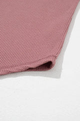 Blue Exposed Seam Drop Sleeve V Neck Waffle Textured Top