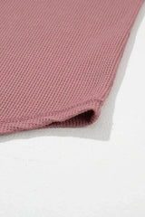 Blue Exposed Seam Drop Sleeve V Neck Waffle Textured Top - Femstylo