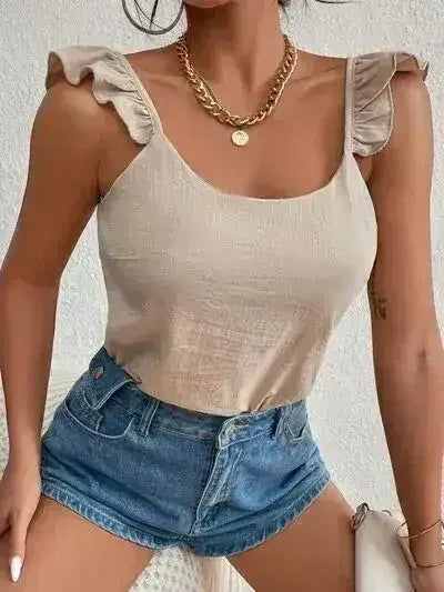 Backless Ruffled Scoop Neck Tank - Femstylo
