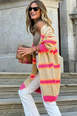 Stripe Printed Ribbed Long Knitted Cardigan - Femstylo